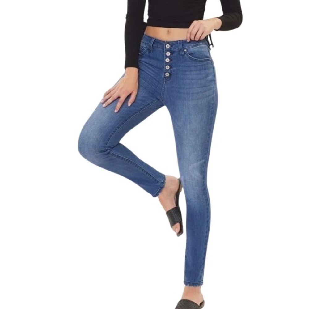 NEW KanCan Size‎ 3/25 Curvy High Rise Button Fly Skinny Jeans Medium